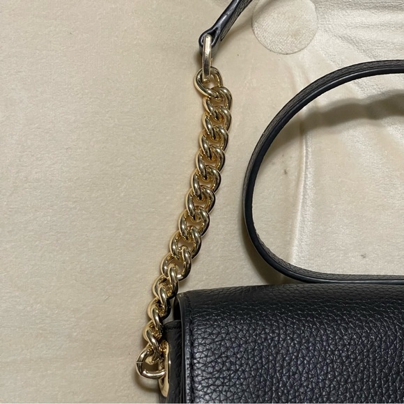 Michael Kors Black Leather Crossbody with Gold Chain - Picture 4 of 11